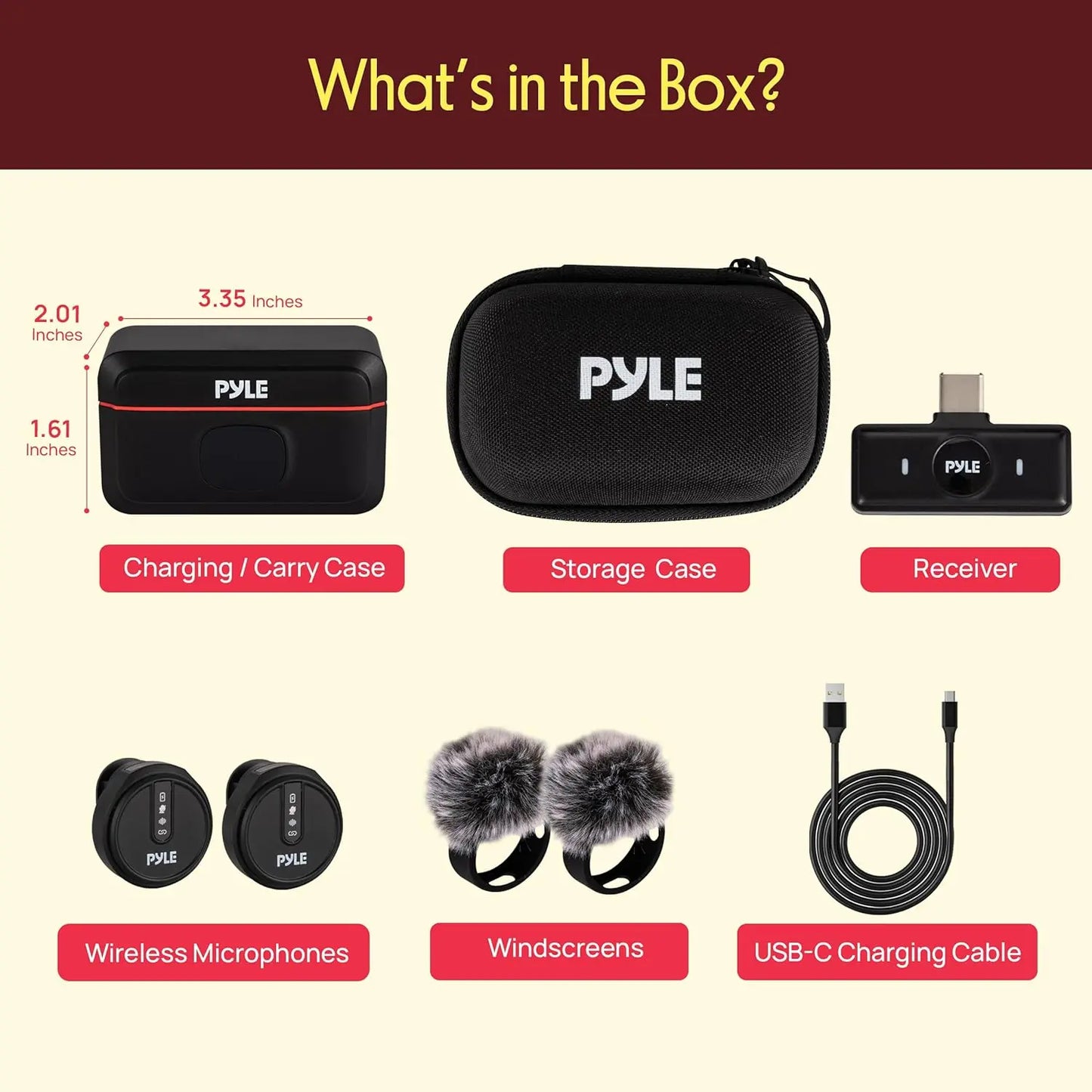 Pyle Wireless Lavalier Microphone System - USB Type-C Mobile Plug-And-Play Clip-On Mic with Noise-Canceling, Magnetic Mount, Charging Case, Windscreen for Outdoor Vlogging, Interviews