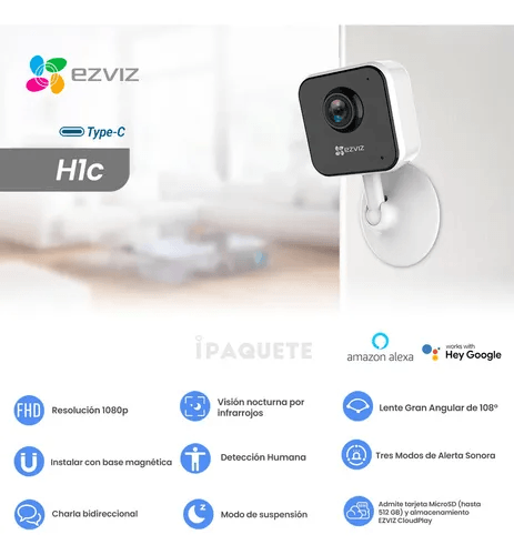 EZVIZ H1c — Cámara de Seguridad WiFi 1080P | Alexa, Google Home, Detección Humana y Audio Bidireccional