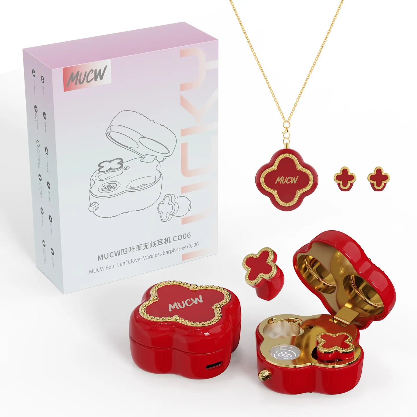 MUCW Four-Leaf Clover Wireless In-Ear Earbuds Bluetooth 6.0 Noise Reduction for Calls Long Battery Life Compatible with Android and Ios Ideal Gift for Girls Designed Specifically for Women