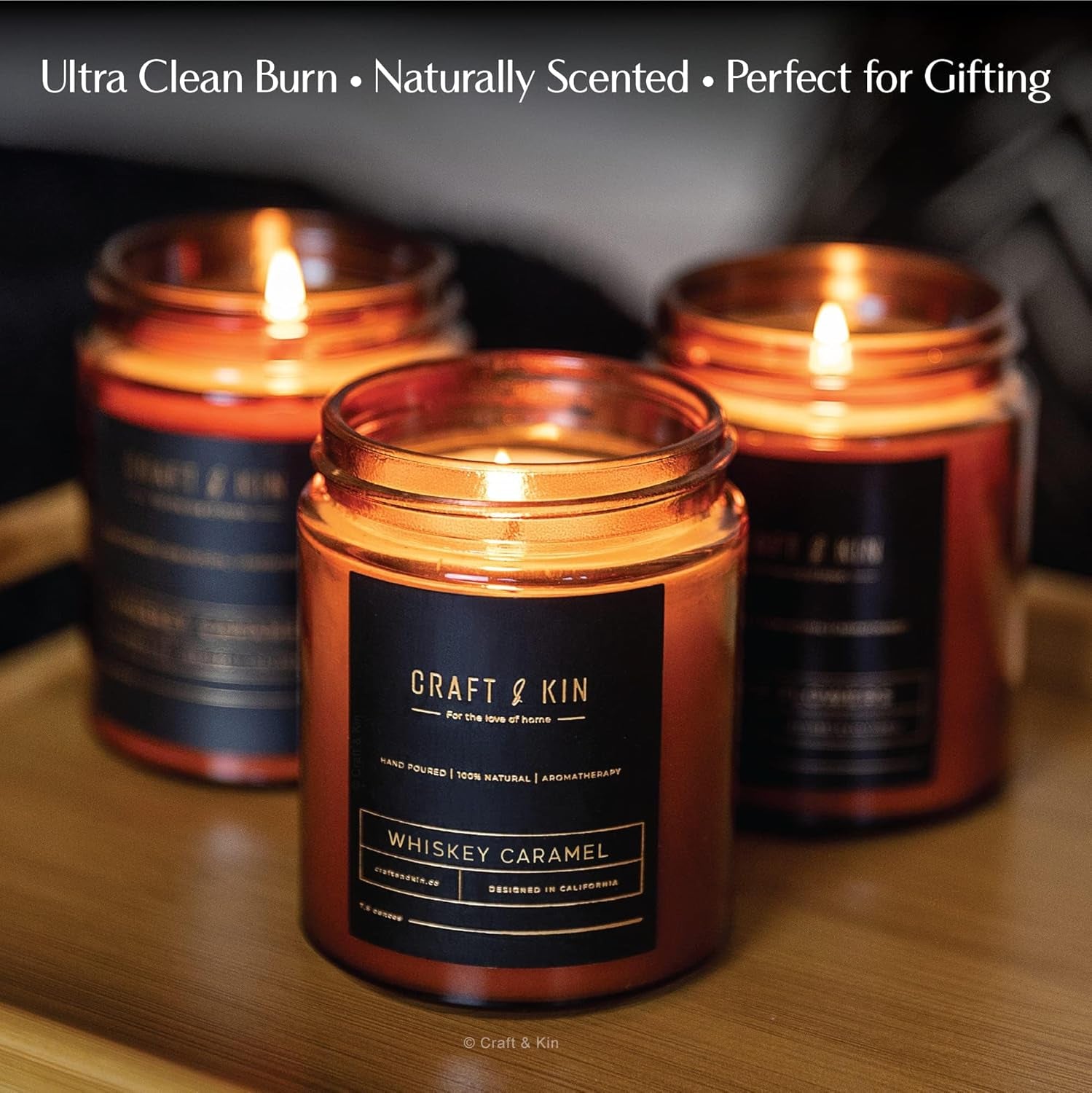 Premium Whiskey Caramel Scented Candle – Long Lasting, 45 Hour Burn Time – Luxury Natural Soy Scented Candle – Room Decor and Aromatherapy – 8 Oz