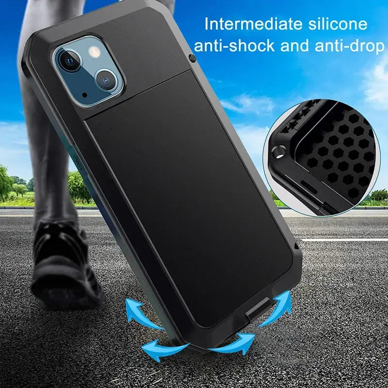 Military Grade Metal Armor Case for Iphone 17 Air/17/16/15/14/13/12/11 Pro Max, Heavy Duty Full Body Shockproof Cover with Built-In Screen Protector, Rugged Protective Phone Case