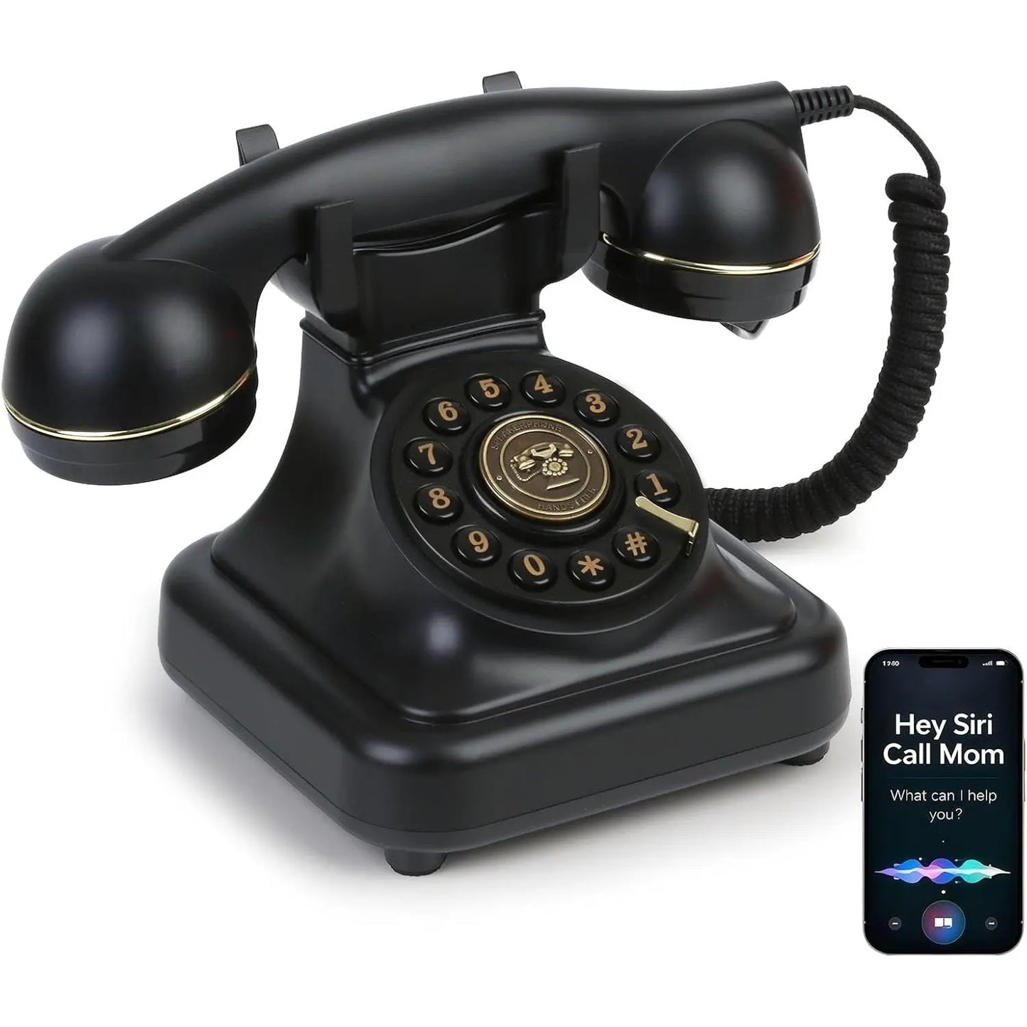 SANGYN Bluetooth Retro Landline Phone with Voice Assistant, Compatible with Android & Ios, Wireless Physical Home Telephone with Speakerphone & Volume Control, Black