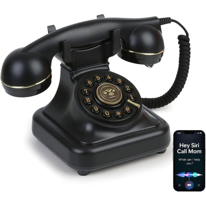 SANGYN Bluetooth Retro Landline Phone with Voice Assistant, Compatible with Android & Ios, Wireless Physical Home Telephone with Speakerphone & Volume Control, Black