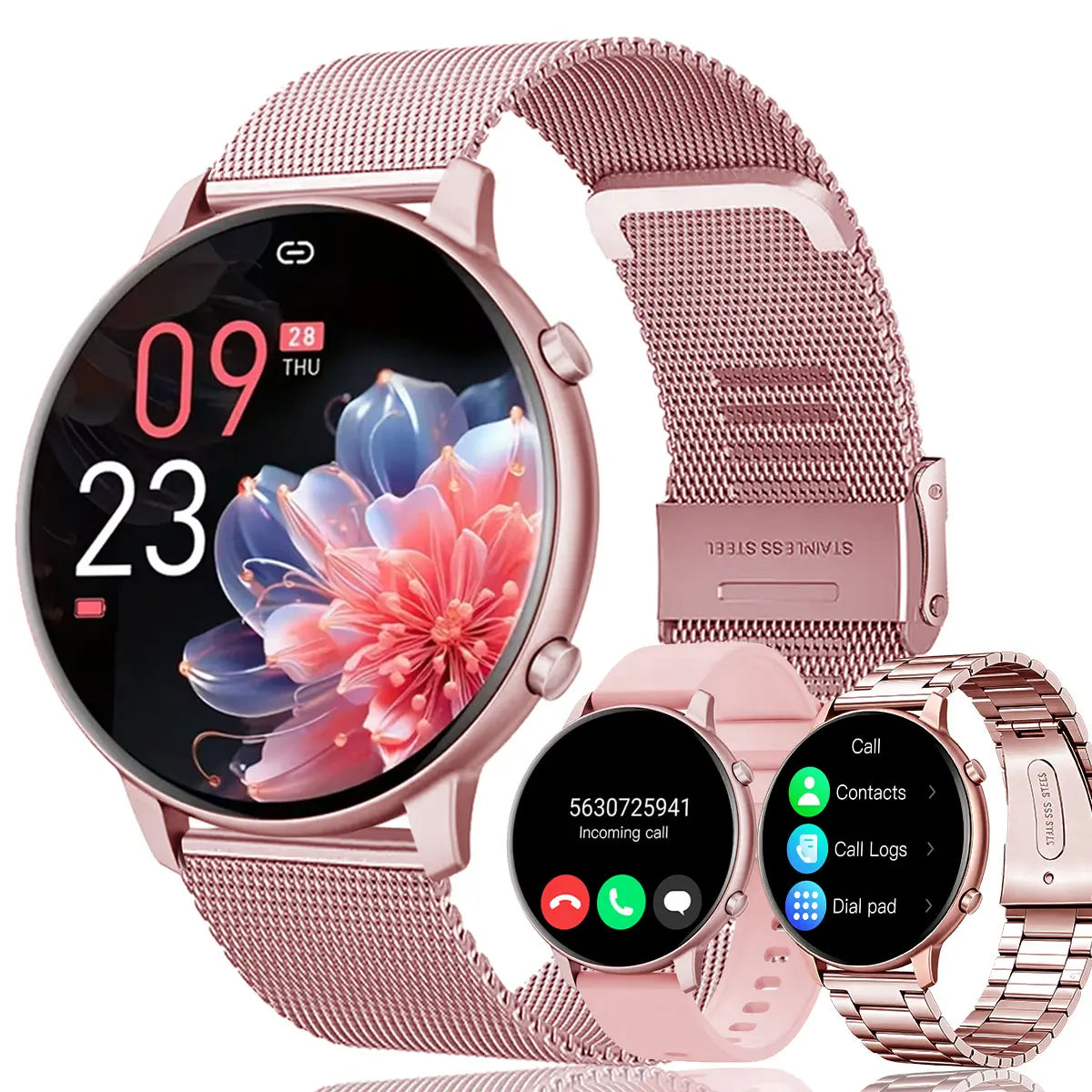New Female Smartwatch, 1.53-Inch Full-Touchscreen Fitness Tracker, Capable of Answering Calls, Heart Rate and Blood Oxygen Monitor, IP68 Waterproof, Sleep and Activity Tracking Smartwatch, Compatible with Iphone and Android Phones, Fan