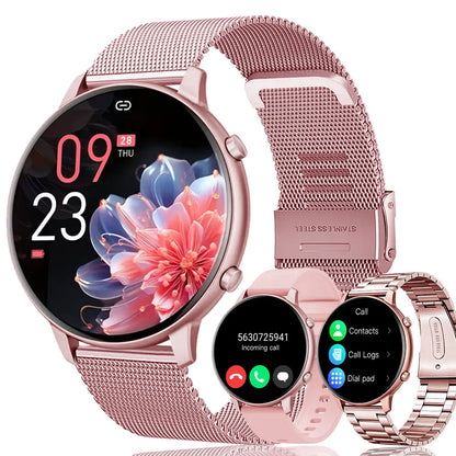 New Female Smartwatch, 1.53-Inch Full-Touchscreen Fitness Tracker, Capable of Answering Calls, Heart Rate and Blood Oxygen Monitor, IP68 Waterproof, Sleep and Activity Tracking Smartwatch, Compatible with Iphone and Android Phones, Fan