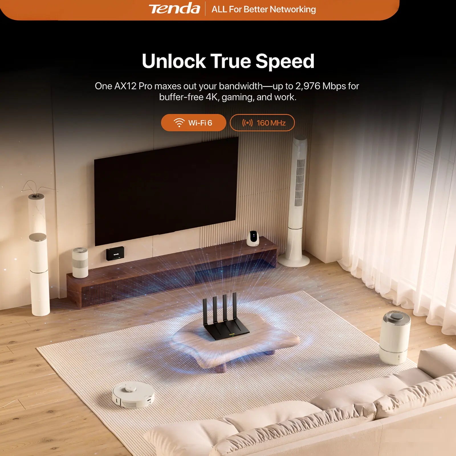 Tenda AX3000 Wifi 6 Router, Dual-Band Gigabit Wireless Router Internet for Home, VPN & Iot Network, Easymesh Compatible, OFDMA, MU-MIMO, NFC Tap-To-Connect (RX12 Pro), Reliable Internet Fast Gaming Router