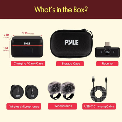 Pyle Wireless Lavalier Microphone System - USB Type-C Mobile Plug-And-Play Clip-On Mic with Noise-Canceling, Magnetic Mount, Charging Case, Windscreen for Outdoor Vlogging, Interviews
