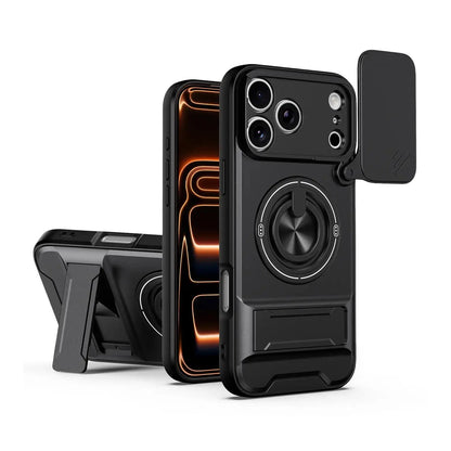 OREKROY Magnetic Case for Iphone 17 Pro Max 16/15/14/13/12 Pro Max ,Slide Camera Cover, 360° Rotating Ring Stand, Magsafe Compatible,Military-Grade Shockproof Protective Cover, Heavy Duty Rugged Armor Drop Protection Kickstand Case for Hands-Free Viewing