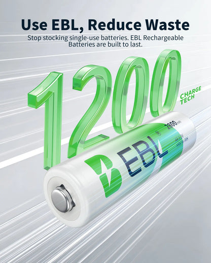 EBL AA AAA Rechargeable Batteries with Upgraded 808 Individual Charger, 1.2V 2800Mah Double a Batteries,Long Lasting Recharerble AA AAA Ni-Mh Battery with Integrated Charing Storage Box