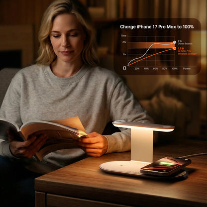 4-In-1 Wireless Charging Station with LED Night Light, Fast Wireless Charger Stand for Multiple Devices, Compatible with Iphone, Apple Watch, Airpods, All-In-One Charger Dock for Nightstand