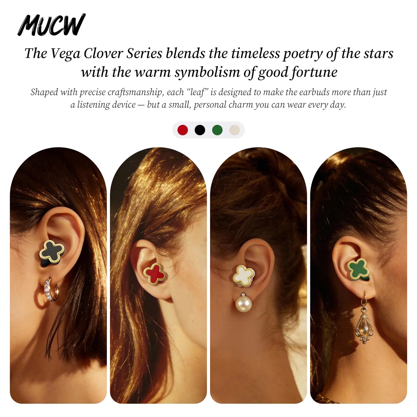 MUCW Four-Leaf Clover Wireless In-Ear Earbuds Bluetooth 6.0 Noise Reduction for Calls Long Battery Life Compatible with Android and Ios Ideal Gift for Girls Designed Specifically for Women