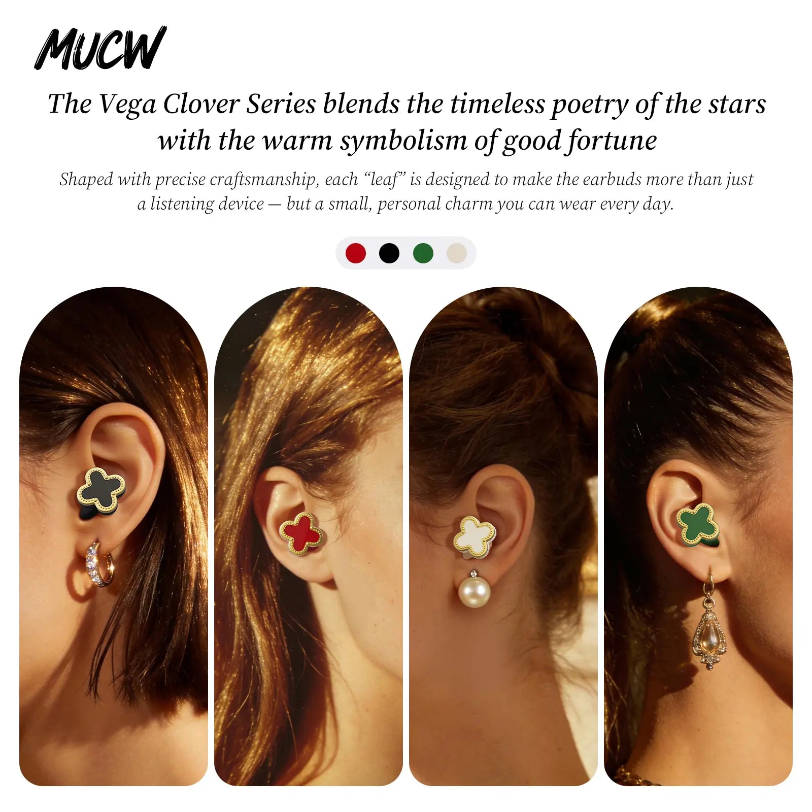 MUCW Four-Leaf Clover Wireless In-Ear Earbuds Bluetooth 6.0 Noise Reduction for Calls Long Battery Life Compatible with Android and Ios Ideal Gift for Girls Designed Specifically for Women