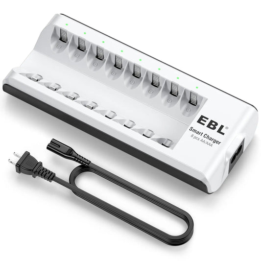 EBL AA AAA Rechargeable Batteries with Upgraded 808 Individual Charger, 1.2V 2800Mah Double a Batteries,Long Lasting Recharerble AA AAA Ni-Mh Battery with Integrated Charing Storage Box