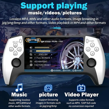SF3500 Retro Handheld Game Console - Performance Upgrade: a Handheld Game Console Made for Gaming with a HD 5.5-Inch IPS Screen, Featuring Multiple Games, Classic Video Game Support for TV Connection, 14+ Emulators, and 5-Hour Battery Life.
