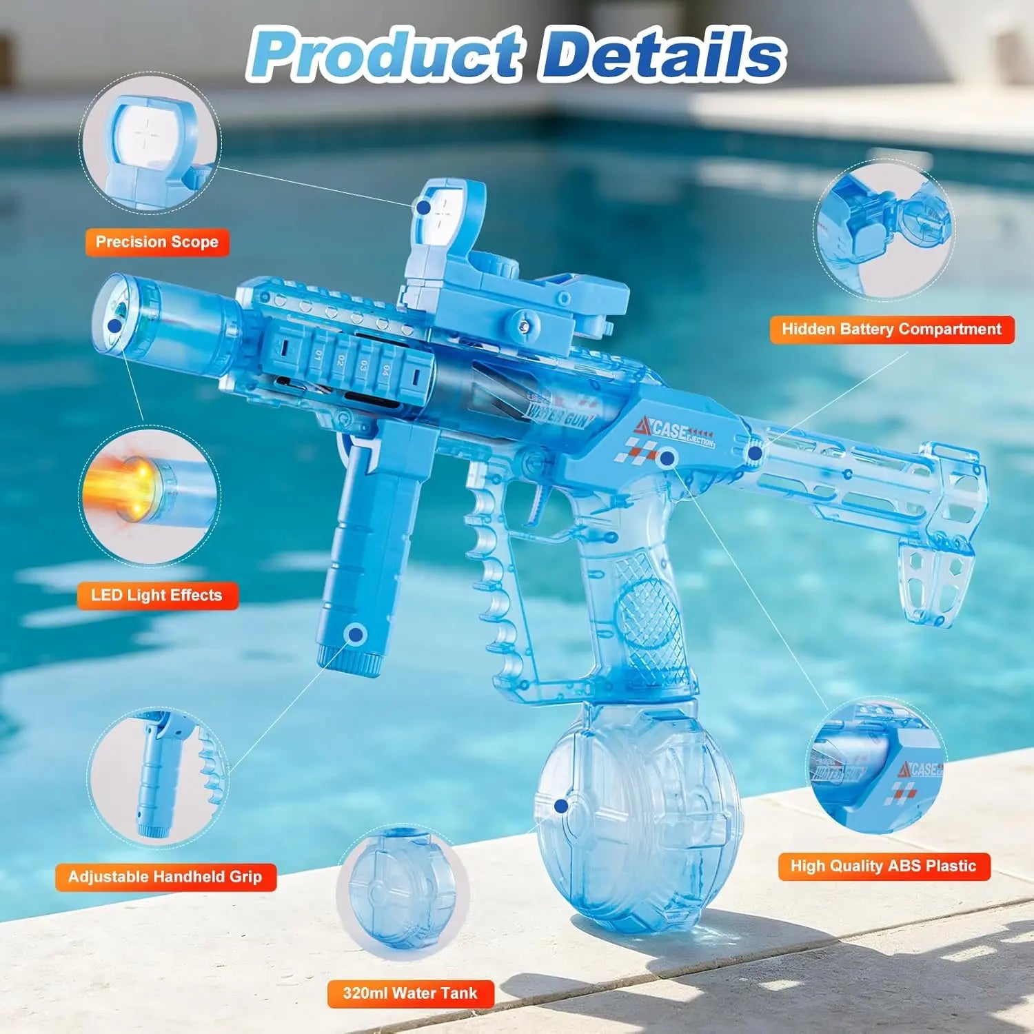 Zrunbo Electric Water Gun for Kids & Adults – Automatic Water Blaster with LED Flame Effect, 28-32 FT Long Range Water Blasters for Kids Adults Outdoor Summer Swimming Pool Game Toys Birthday Gift Outdoorfun Summervibes