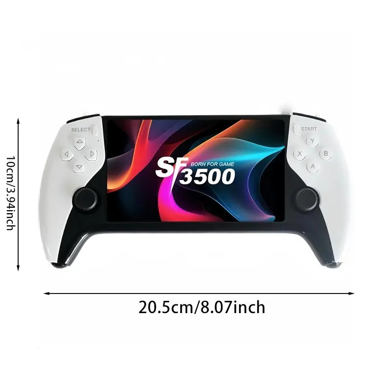SF3500 Retro Handheld Game Console - Performance Upgrade: a Handheld Game Console Made for Gaming with a HD 5.5-Inch IPS Screen, Featuring Multiple Games, Classic Video Game Support for TV Connection, 14+ Emulators, and 5-Hour Battery Life.