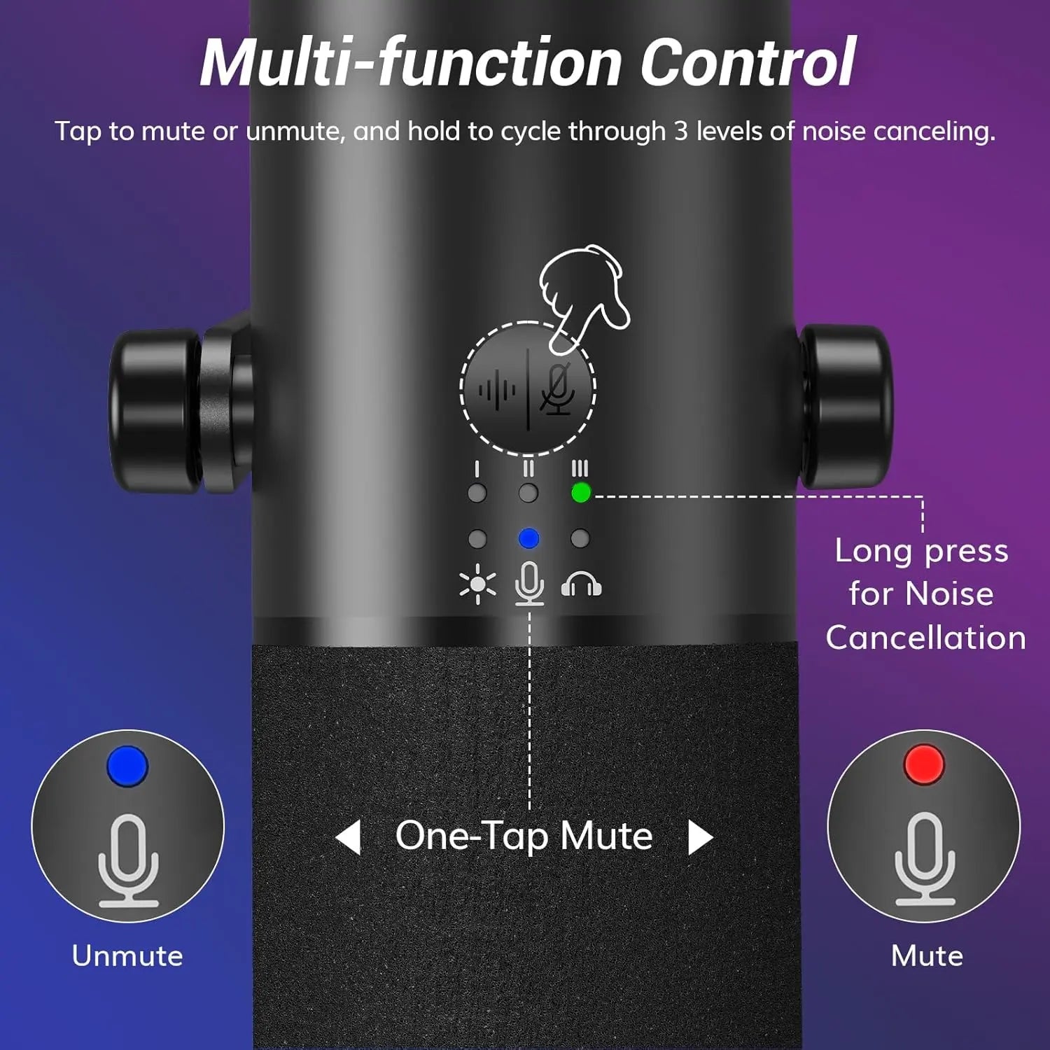 TONOR Dynamic Gaming Microphone, XLR/USB Mic Streaming, AI Noise Cancellation, Controlable RGB, Tap Mute, 3.5Mm Headphone Jack, Volume Control, Microfono with Desktop Stand, Black, TD510 AIR S