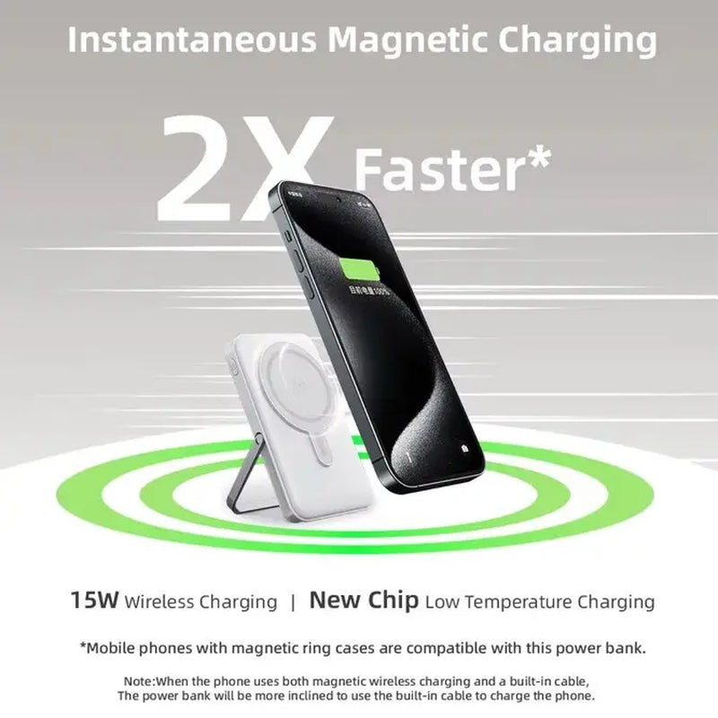Movolt 10000Mah Wireless Fast Charging PD22.5W 4 Cables Digital Display Holder Mini Power Bank with Stand Display Foldable