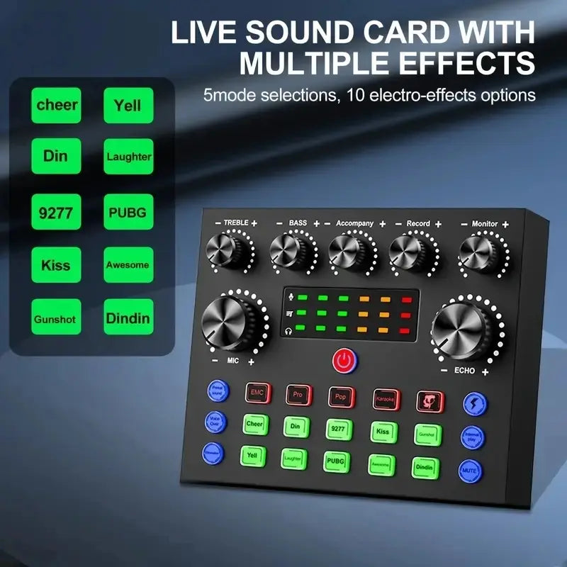 V8S Audio Mixer with Voice Changer,Podcast Mixer,Sound Card for Phone Gaming Karaoke Studio Live Streaming Podcast, Live Sound Cards