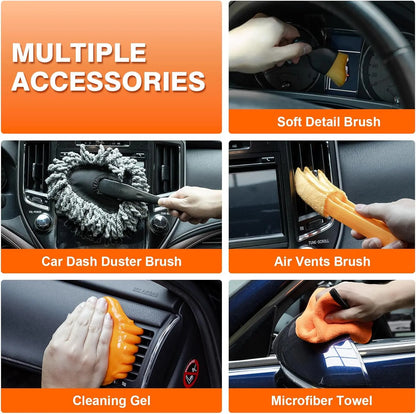 【Fathersdaygift] Car Cleaning Kit 19Pcs, Car Interior Detailing Kit with 12000PA High Power Handheld 12V Corded Vacuum, Detailing Brush Set, Cleaning Gel, Complete Car Vacuum Cleaner with Storage Bag for Men & Women