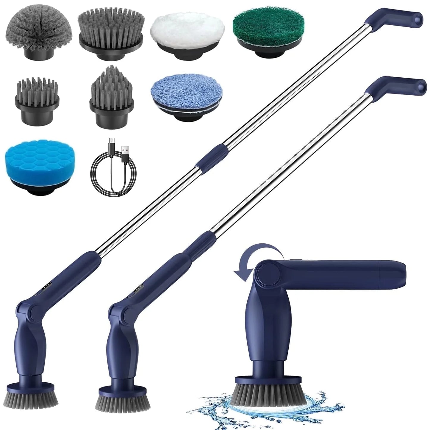 Electric Spin Scrubber, Cordless Bath Tub Power Scrubber with Long Handle and 8 Replaceable Brush Heads, Shower Cleaning Brush Household Tools for Bathroom, Floor Tile ,Car