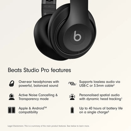 Beats Studio Pro - Premium Wireless Over-Ear Headphones- up to 40-Hour Battery Life, Active Noise Cancelling, USB-C Lossless Audio, Apple & Android Compatible - Black