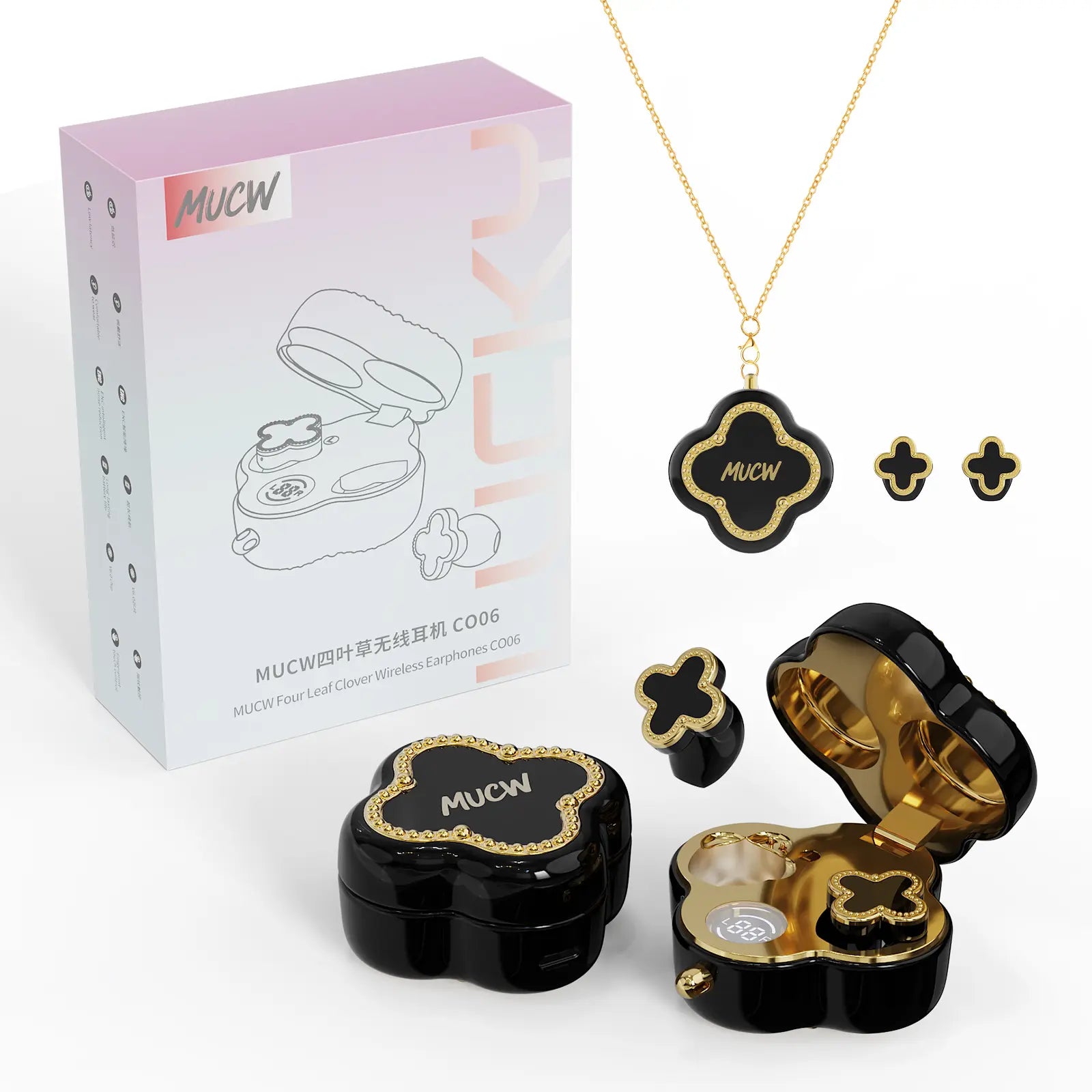 MUCW Four-Leaf Clover Wireless In-Ear Earbuds Bluetooth 6.0 Noise Reduction for Calls Long Battery Life Compatible with Android and Ios Ideal Gift for Girls Designed Specifically for Women