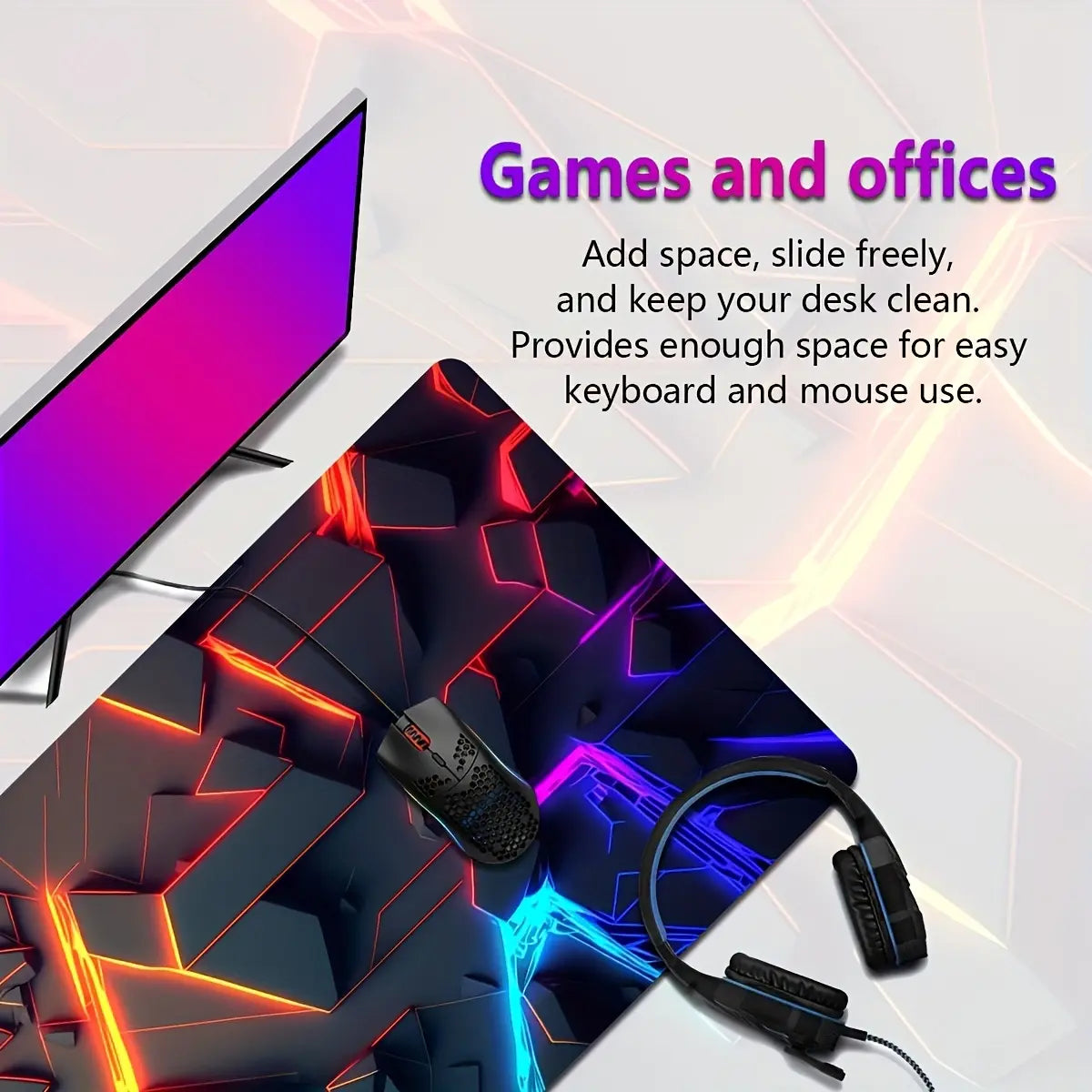 Ergonomic Premium Multipurpose Mouse Pad - 60X35Cm Multi-Size Desktop Accessory with 3D Lines, Durable Lighting, Precision-Stitched Edges, Non-Slip Backing (XL, XXL) for Gaming, Office Laptops, Gaming Items, Ergonomic Mouse Pad