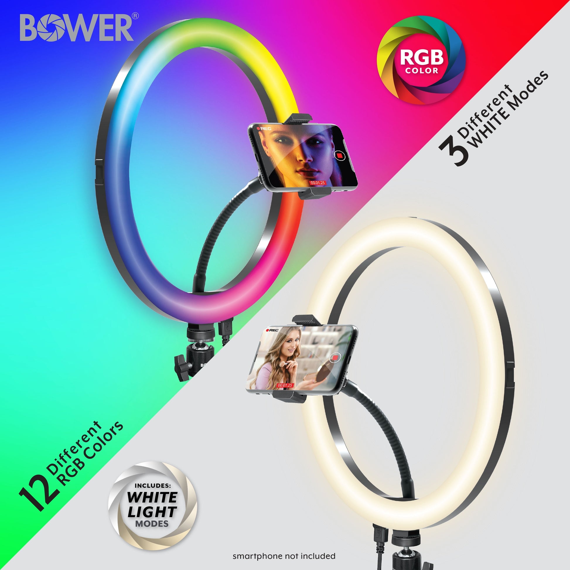 12-Inch LED RGB Ring Light Studio Kit with Special Effects; Black