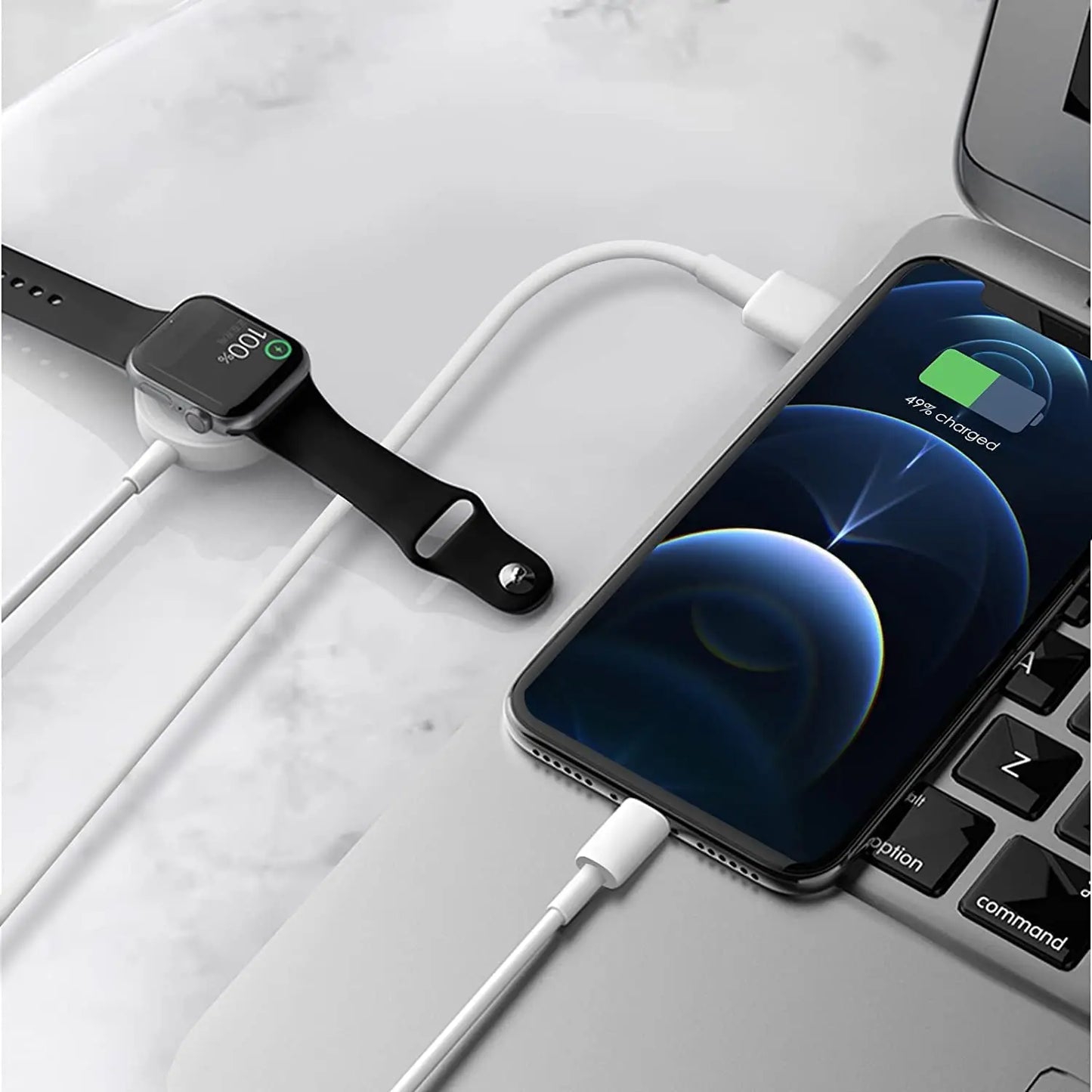 3-In-1 Magnetic USB-C Charging Cable for Phone & Watch Fast Charger with Wireless Watch Pad Compatible with Iphone Apple Watch Series 1-9 SE
