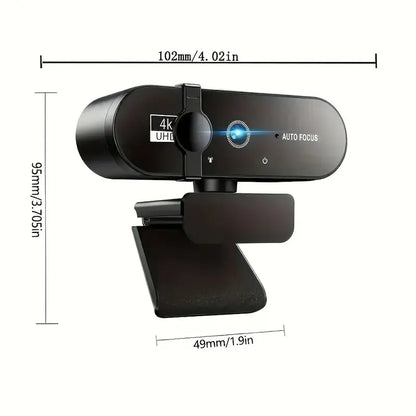 4K/1080P Network Camera with Privacy Cover, Auto Focus, Automatic Exposure, USB Webcam, 360° Rotating Universal Compatibility