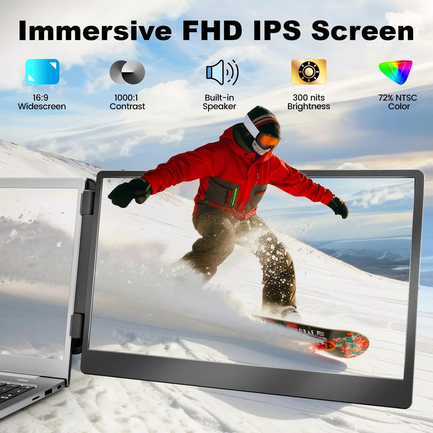 KEFEYA Laptop Screen Extender, 14.2" Portable Triple Monitor for Laptop with Full HD IPS FHD Display, Monitor Extender Compatible with Mac, Windows, Chrome, Fits 13-17 Inch Laptops Summerwins Computer Accessory,Summerwins