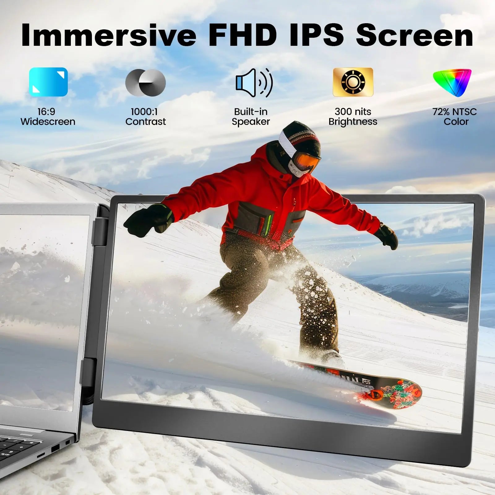 KEFEYA Laptop Screen Extender, 14.2" Portable Triple Monitor for Laptop with Full HD IPS FHD Display, Monitor Extender Compatible with Mac, Windows, Chrome, Fits 13-17 Inch Laptops Summerwins Computer Accessory,Summerwins