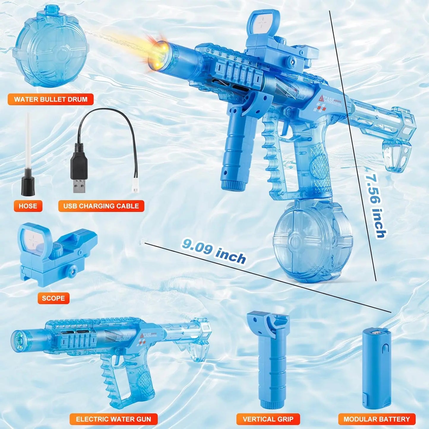 Zrunbo Electric Water Gun for Kids & Adults – Automatic Water Blaster with LED Flame Effect, 28-32 FT Long Range Water Blasters for Kids Adults Outdoor Summer Swimming Pool Game Toys Birthday Gift Outdoorfun Summervibes