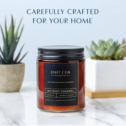 Premium Whiskey Caramel Scented Candle – Long Lasting, 45 Hour Burn Time – Luxury Natural Soy Scented Candle – Room Decor and Aromatherapy – 8 Oz