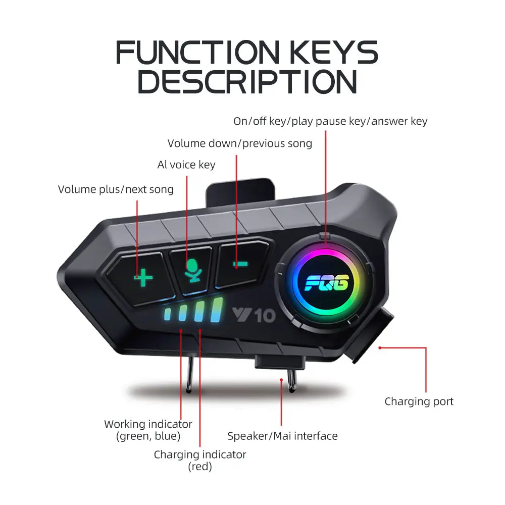 New Y10 Motorcycle Helmet Headphone, Motorcycle Accessory, Bluetooth-Compatible Voice Control, Waterproof, Rechargeable Battery, Long Lasting, Suitable for All Helmets