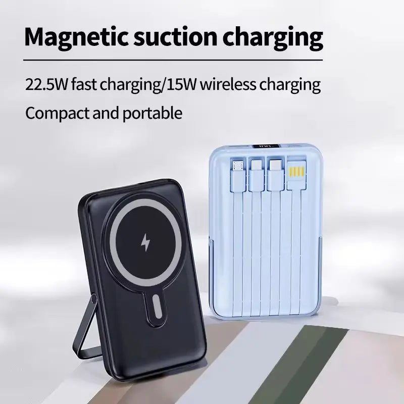Movolt 10000Mah Wireless Fast Charging PD22.5W 4 Cables Digital Display Holder Mini Power Bank with Stand Display Foldable