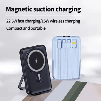 Movolt 10000Mah Wireless Fast Charging PD22.5W 4 Cables Digital Display Holder Mini Power Bank with Stand Display Foldable