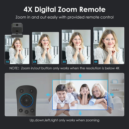 4K EPTZ Webcam with Zoom Remote, Privacy Cover, Tripod, Dual Microphones for Streaming & Conference