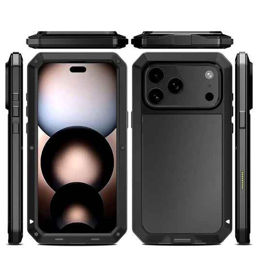 Military Grade Metal Armor Case for Iphone 17 Air/17/16/15/14/13/12/11 Pro Max, Heavy Duty Full Body Shockproof Cover with Built-In Screen Protector, Rugged Protective Phone Case