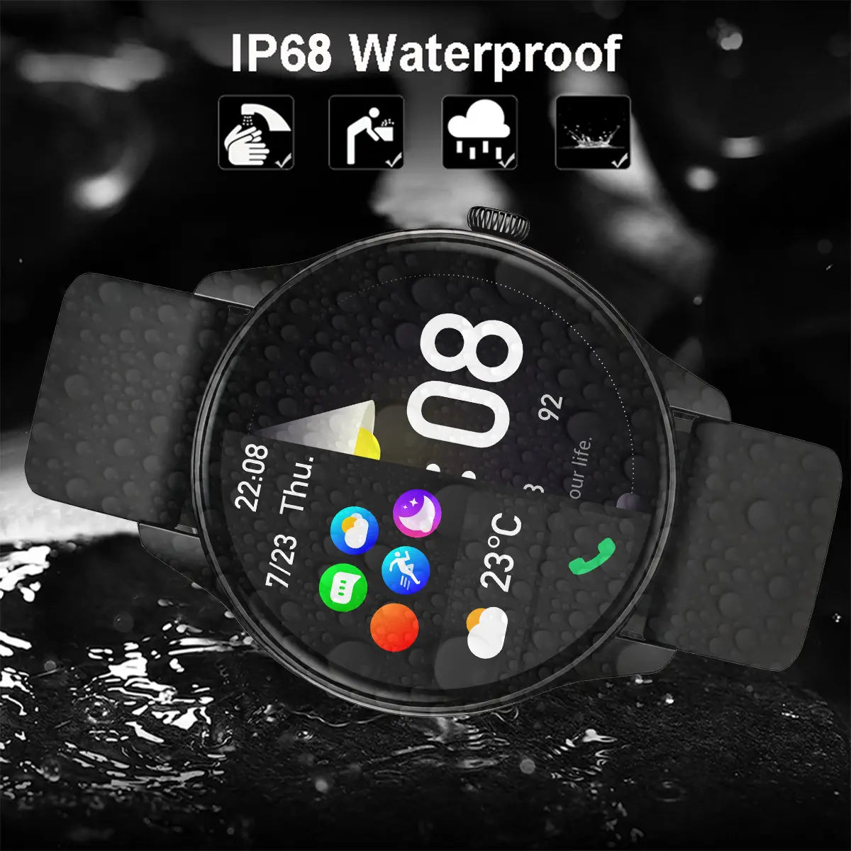 New Female Smartwatch, 1.53-Inch Full-Touchscreen Fitness Tracker, Capable of Answering Calls, Heart Rate and Blood Oxygen Monitor, IP68 Waterproof, Sleep and Activity Tracking Smartwatch, Compatible with Iphone and Android Phones, Fan