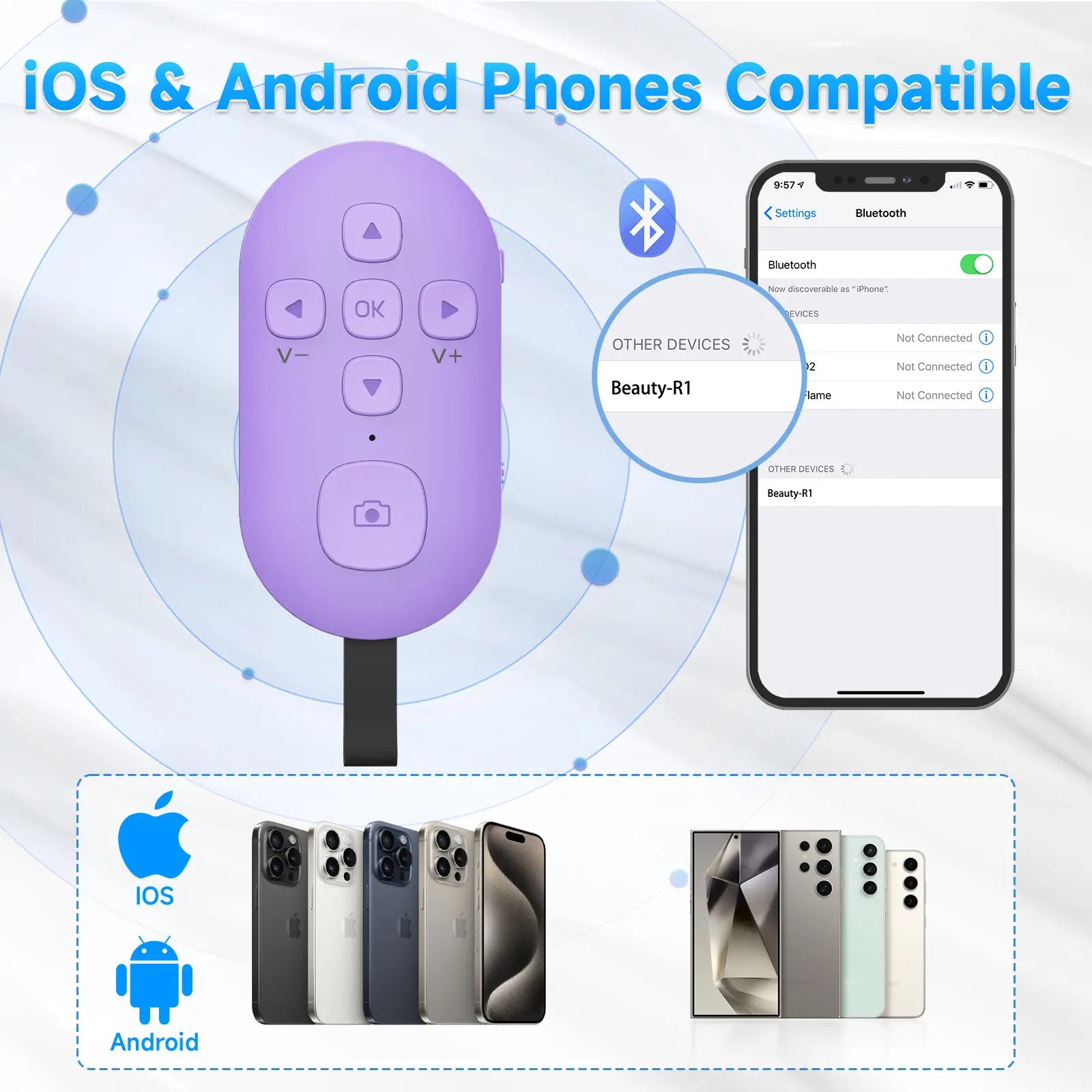 SEANCHEER R1 Tiktok Scrolling Remote Control for Phone, Page Turner for Kindle App, Camera Shutter Controller for Photo and Video, Connect via Bluetooth, USB-C Charging