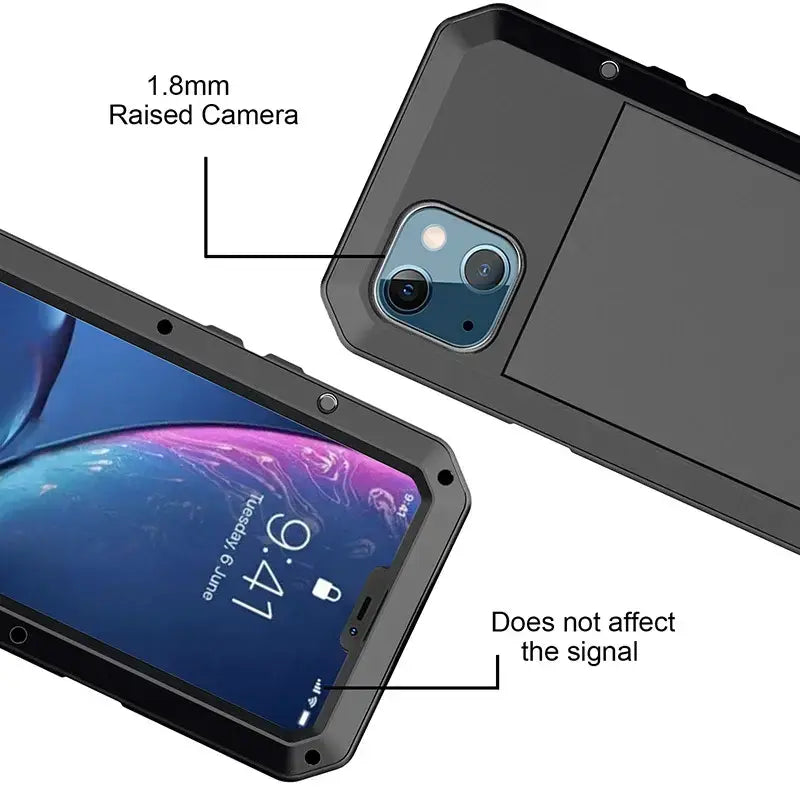 Military Grade Metal Armor Case for Iphone 17 Air/17/16/15/14/13/12/11 Pro Max, Heavy Duty Full Body Shockproof Cover with Built-In Screen Protector, Rugged Protective Phone Case