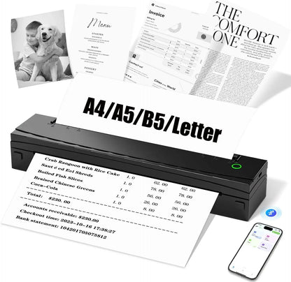 Portable Wireless Thermal Printer, Inkless US Letter Printer for Travel, Truck, RV, Mobile Office, Home Office, Bluetooth Phone Printing
