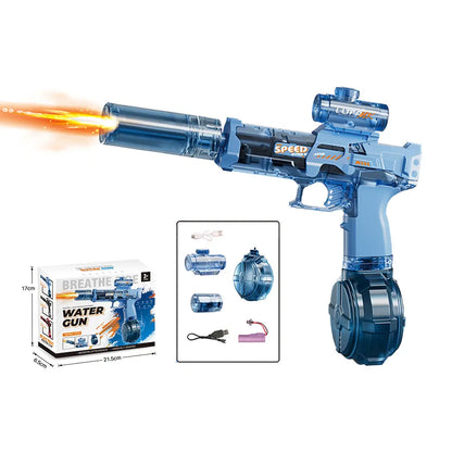#Summervibes Ultimate Battle Electric Water Gun, Automatic Powerful Water Blaster with LED Glowing Muzzle, 320Cc Large Capacity, 32FT Long Range, Summer Outdoor Shooting Toy for Kids & Adults Beach Pool Party