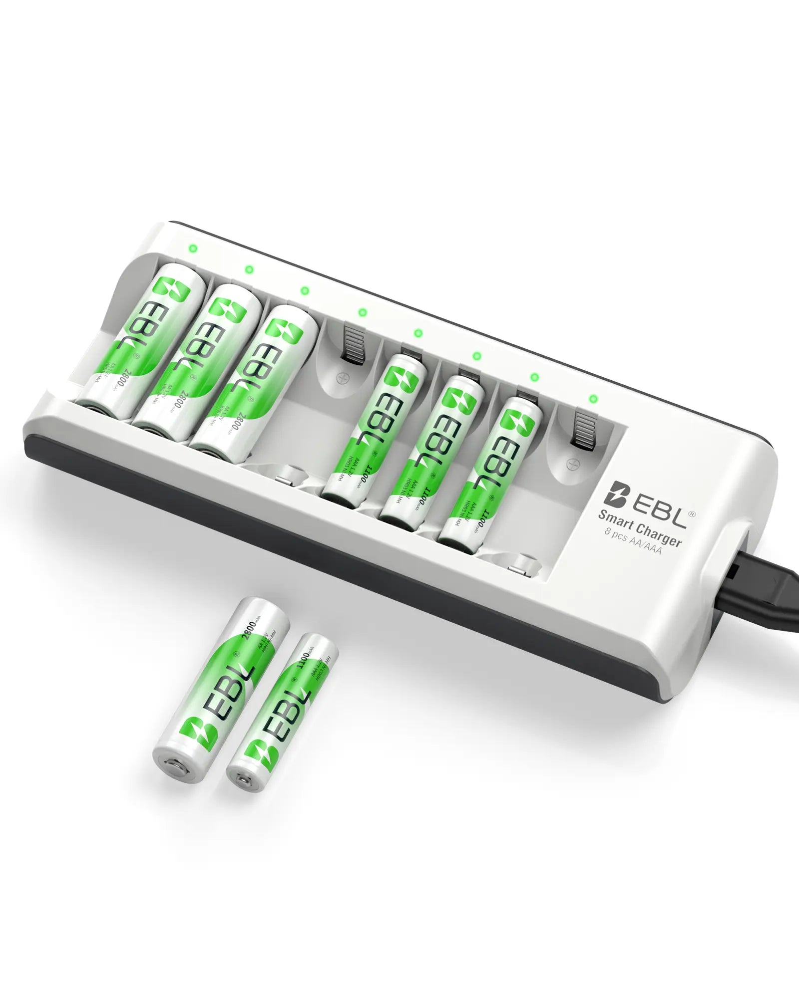 EBL AA AAA Rechargeable Batteries with Upgraded 808 Individual Charger, 1.2V 2800Mah Double a Batteries,Long Lasting Recharerble AA AAA Ni-Mh Battery with Integrated Charing Storage Box