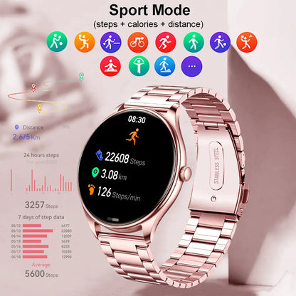 New Female Smartwatch, 1.53-Inch Full-Touchscreen Fitness Tracker, Capable of Answering Calls, Heart Rate and Blood Oxygen Monitor, IP68 Waterproof, Sleep and Activity Tracking Smartwatch, Compatible with Iphone and Android Phones, Fan