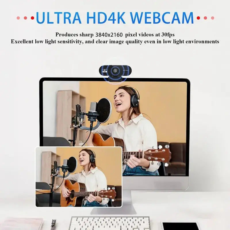 4K/1080P Network Camera with Privacy Cover, Auto Focus, Automatic Exposure, USB Webcam, 360° Rotating Universal Compatibility
