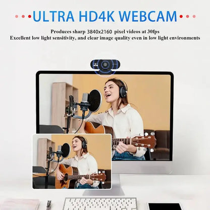 4K/1080P Network Camera with Privacy Cover, Auto Focus, Automatic Exposure, USB Webcam, 360° Rotating Universal Compatibility