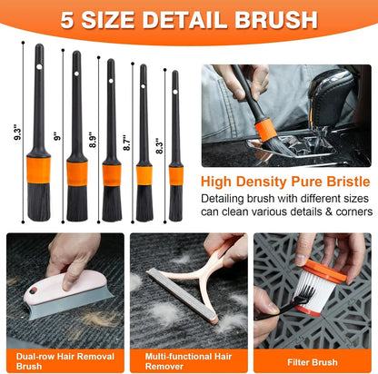 【Fathersdaygift] Car Cleaning Kit 19Pcs, Car Interior Detailing Kit with 12000PA High Power Handheld 12V Corded Vacuum, Detailing Brush Set, Cleaning Gel, Complete Car Vacuum Cleaner with Storage Bag for Men & Women